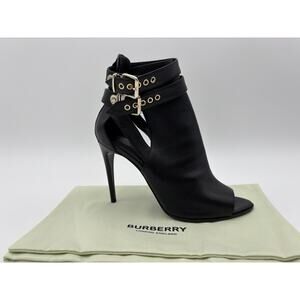 Burberry Buckle Detail Leather Peep-toe Ankle Boots Size 40